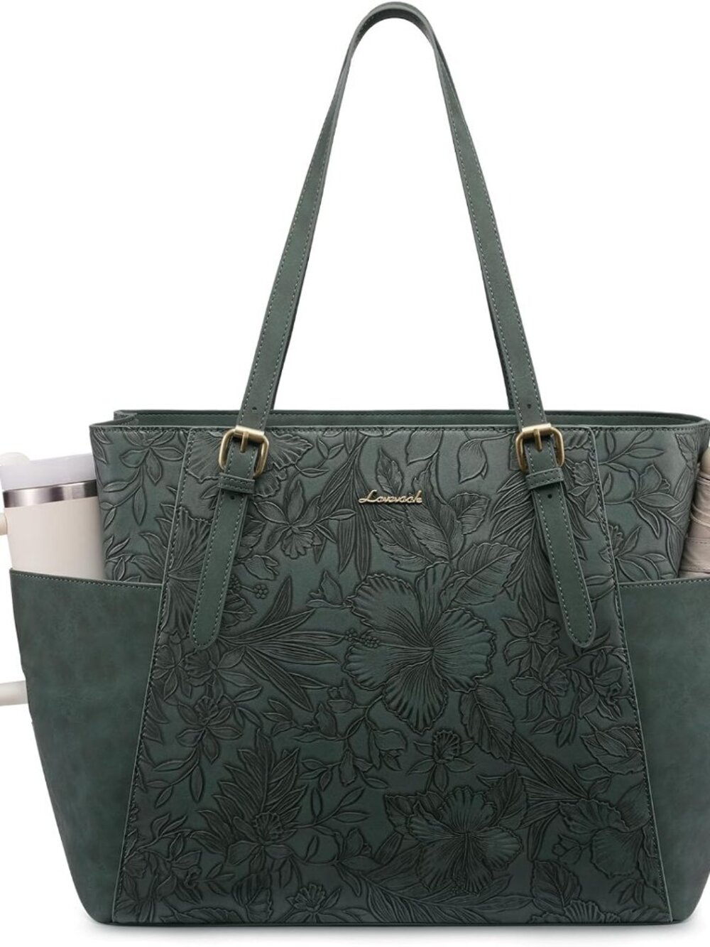 Laptop Tote Bag for Women,Leather Work Computer Briefcase Bag | Large Cup Holder